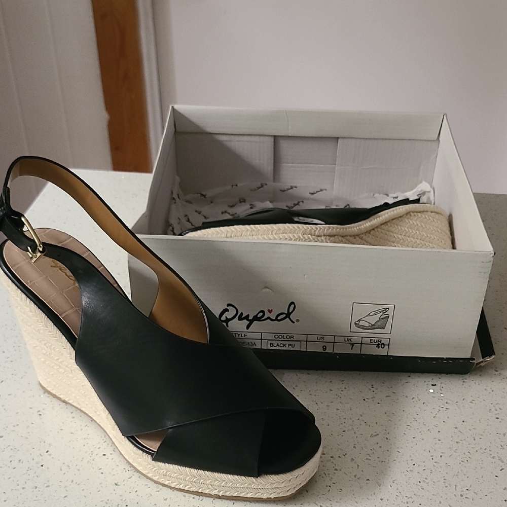 Cupid Black Espadrille Wedges